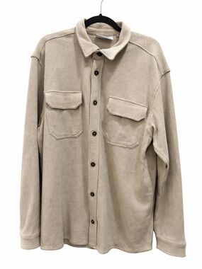 Plenum Studio Men’s Waffle Knit Button Down Shirt Shacket Beige Size XL 100% Ctn